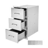 Outdoor Kitchen Drawers, 18.5"W x 22.5"H x 22.5"D Triple Access Drawers, Stainless Steel Flush Mount Cabinets, BBQ Island Drawers Storage with Handle, for Outdoor Kitchens or Patio Grill Station