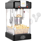 Popcorn Maker, 300W Popcorn Popper Machine, 2.5 Oz Kettle Makes 4 QT per Batch, Tabletop Popcorn Maker with PP Door, Includes 2 Scoops and Tray, Movie Theater Style, Black