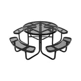 Heavy-Duty Picnic Table, Outdoor Furniture Weather Resistant Patio Dining Set, Coated Steel Tables with Umbrella Hole, 46" Round Table and Bench Set, for Garden, Backyard, Porch (Black)