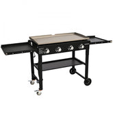Commercial Griddle on Cart, 36" Heavy Duty Manual Flat Top Griddle, Outdoor Cooking Station with Side Shelves, Steel Natural Gas Griddle, 4-Burners Restaurant Portable Tested toStandards