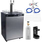 Beer Kegerator, Dual Tap Draft Beer Dispenser, Full Size Keg Refrigerator With Shelves, CO2 Cylinder, Drip Tray & Rail, 32°F- 75.2°F Temperature Control, Holds 1/6, 1/4, 1/2 Barrels, Black