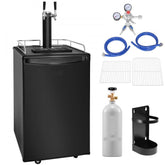 Beer Kegerator, Dual Tap Draft Beer Dispenser, Full Size Keg Refrigerator With Shelves, CO2 Cylinder, Drip Tray & Rail, 32°F- 50°F Temperature Control, Holds 1/6, 1/4, 1/2 Barrels, Black