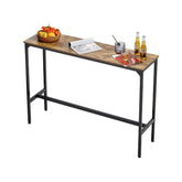 Bar Table, Sturdy Metal Frame High Top Pub Table, Narrow Long Kitchen Dining, Cocktail Counter Bar Height Desk, Easy to Assemble, 55x15x39 in, for Living Room Party, Rustic Brown and Black