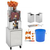 Commercial Orange Juicer, 120W Automatic Feeding Juice Extractor with Water Tap, Stainless Steel Juicer Machine 25 Oranges/Minute, with Pull-Out Filter Box, PC Cover, 3 Peel Collecting Buckets