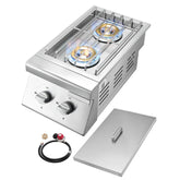 Double Grilling Side Burners, 2 x 15,000BTU Liquid Propane Side Burner for Outdoor Kitchen, Convertible to Natural Gas, 304 Stainless Steel Built-in Double Grill Burners for BBQ Grill Island