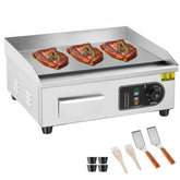 Commercial Electric Griddle, 1700W Countertop Flat Top Grill, 122℉-572 ℉ Adjustable Temp, 17.72 x 11.81 x 0.39in Stainless Steel Griddle Grill with 2 Shovels and 2 Brushes for Home or Restaurant