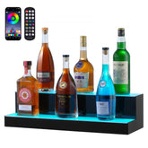 LED Lighted Liquor Bottle Display Bar Shelf RF App Control 24in 2 Step Remote Controlled Bar Shelf
