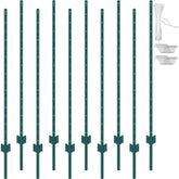 5 Feet Fence Post, 10 Pack U-Channel Heavy Duty Metal Fence Posts, Sturdy Steel Fence Stakes for Garden Yard, Lawn, Farms and Outdoor Wire Fencing, Green