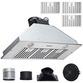 Insert Range Hood, 800CFM 3-Speed, 36 Inch Stainless Steel Built-in Kitchen Vent with Push Button Control LED Lights Baffle Filters, Ducted/Ductless Convertible, ETL Listed