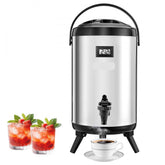 Insulated Beverage Dispenser, 2 Gal/7.6L Stainless Steel Thermal Drink Server with Spigot & Temp Display, Suitable for Hot and Cold Drinks, for Tea Coffee Water in Cafes & Restaurants, Silver