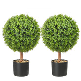 2x Artificial Boxwood Ball Ø40.6cm Garden Decor in Flowerpot PE Plant with 4 Decorative Butterflies and 10 Replacement Leaves