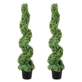2pcs Artificial Boxwood Tower Topiary Spiral 122cm Decorative Plant Green PE Plastic Iron Frame with 10 Replacement Leaves