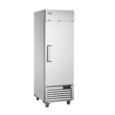 Commercial Freezer 19.32 cubic feet, 27-inch wide single-door upright freezer, automatic defrost with 4 adjustable shelves, -13 to 5°F temperature control, LED lights, 4 wheels