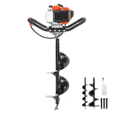 52cc 1450W petrol powered auger with two 6" and 10" auger heads and 3 extension poles