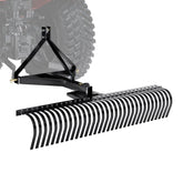 Pull Behind Thatch Remover 60in Wide with 32 Steel Prongs Tractor Compatible 3 Point Hitch Garden Rake for Soil Preparation and Grass Maintenance