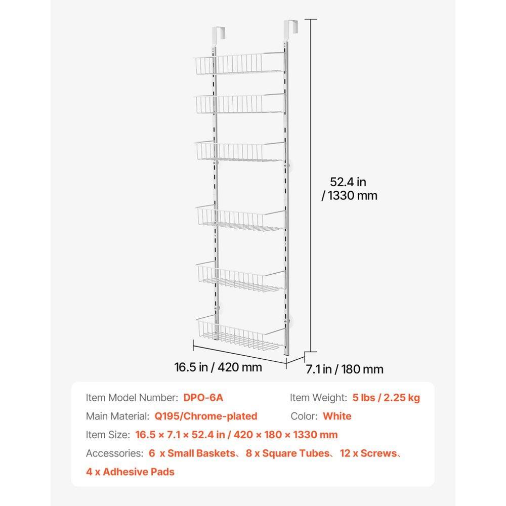 6-Tier Over the Door Pantry Organizer Hanging Storage Rack Adjustable Kitchen