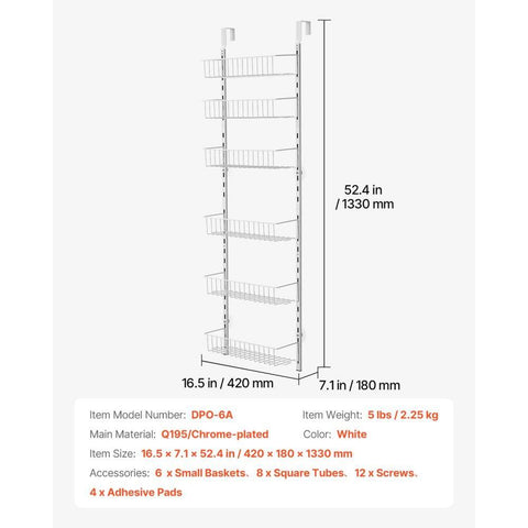 6-Tier Over the Door Pantry Organizer Hanging Storage Rack Adjustable Kitchen