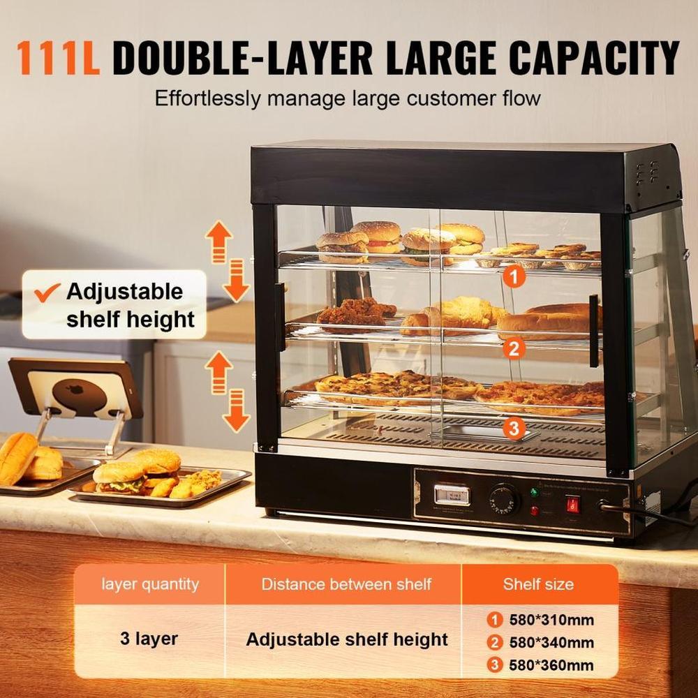 3-Tier Commercial Food Warmer Display Countertop Pizza Cabinet with Light