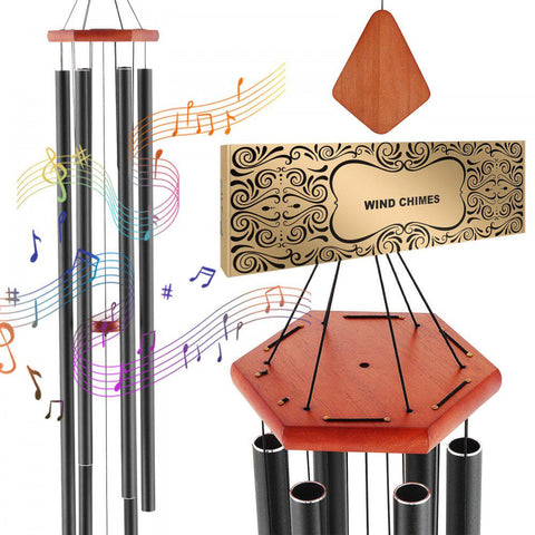 Wind Chimes for Outside, 60 in, Deep Tone Wind Chimes with 6 Tubes, Unique Large Memorial Wind Chimes for Anniversary, Amazing Outdoor Decor for Your Patio, Porch, Garden and Backyard, Black