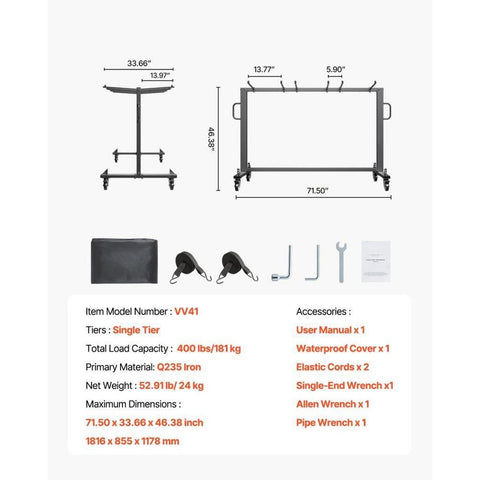 Folding Chair Rack Cart for 42 Chairs or 12 Tables of 400 LBS with Wheels