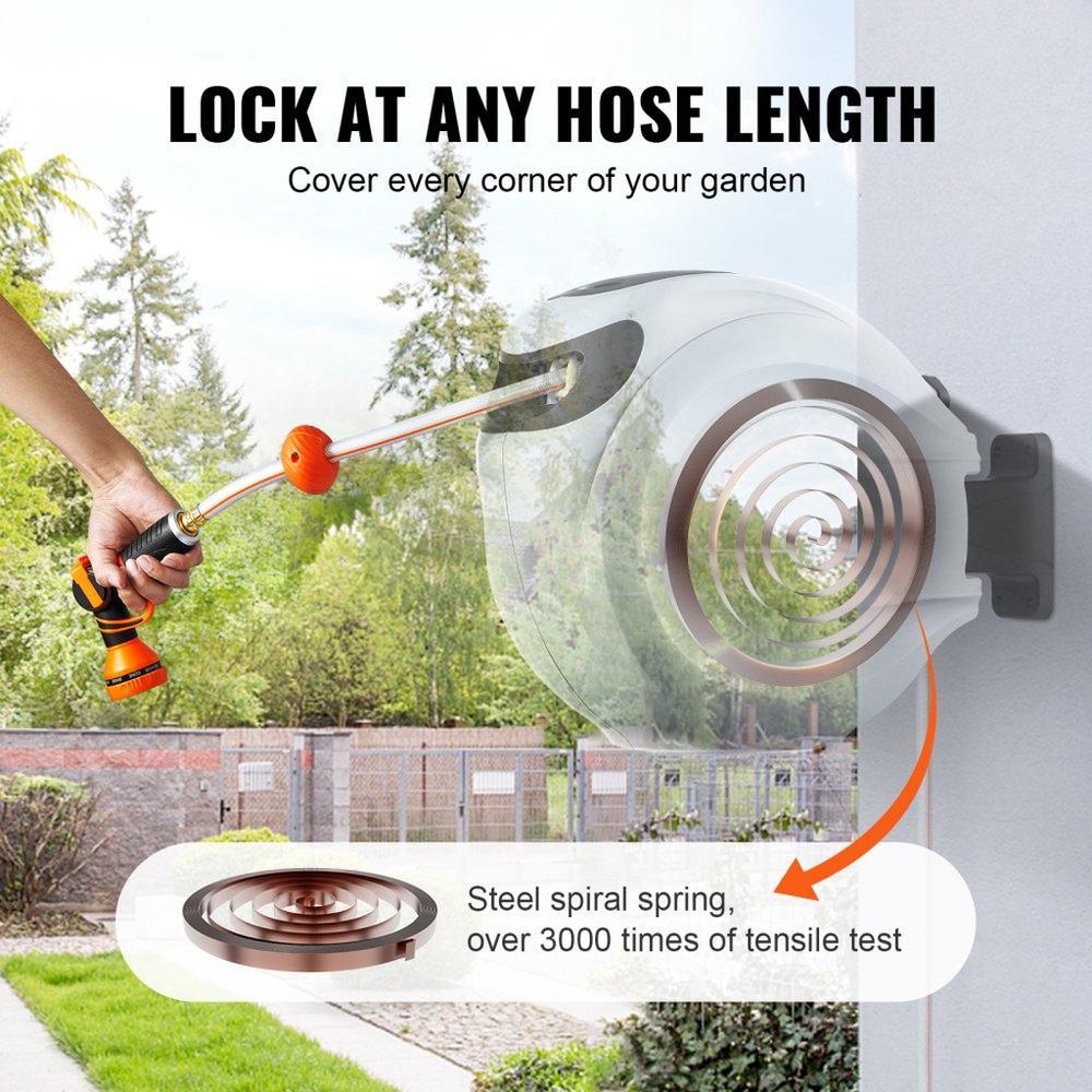 Retractable Hose Reel Water Hose Reel 65'x5/8" 180° Swivel Wall-Mounted