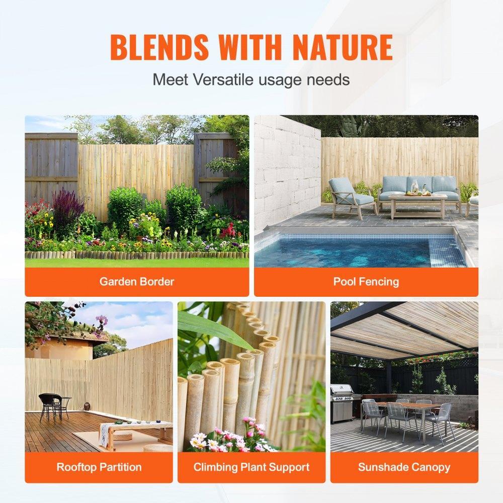 Natural Rolled Bamboo Fence, Eco-Friendly Bamboo Privacy Fence 4 ft H x 8 ft L x 0.75 in D. , Decorative Bamboo Privacy Screen for Garden, Backyard, Balcony, Patio, Pool Side