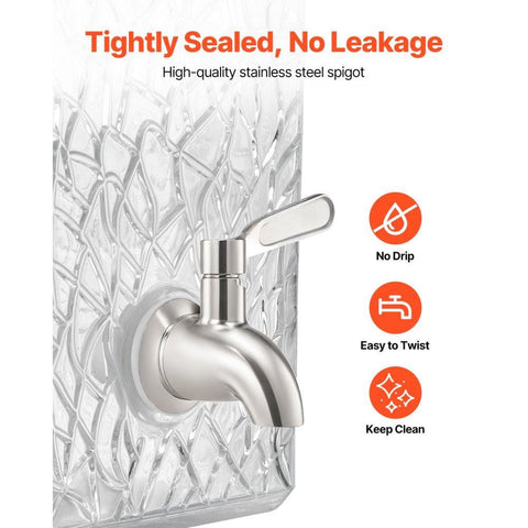 Beverage Dispenser, 2.5 Gallon Drink Dispensers for Parties, Glass Juice Dispenser with Metal Stand, Stainless Steel Spigot, Iced Tea Lemonade Juice Water Dispensers for Parties