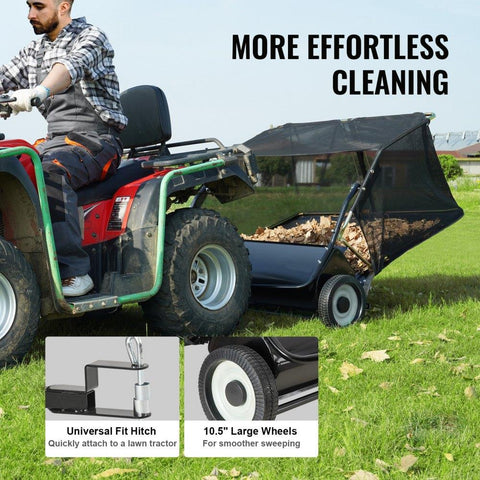 Tow Behind Lawn Sweeper, 44 in Pull Behind Lawn Sweeper, 25 cu. ft Large Capacity Leaf & Grass Collector, Heavy Duty Garden Sweeper with Adjustable Sweeping Height for Yard, Lawn, Farm