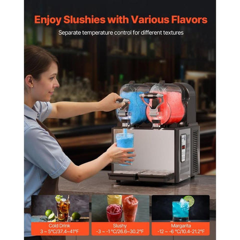 Commercial Slushy Machine, 3Lx2 Double Tank Frozen Drink Machine, 24 Cups Stainless Steel Margarita Smoothie Frozen Drink Maker, Slushie Maker for Home Party Restaurants Cafe Bars