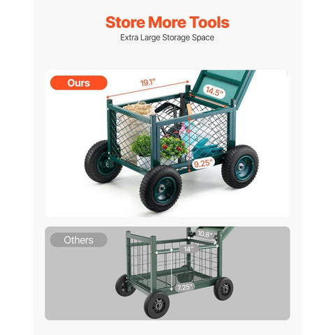 Rolling Garden Seat with Wheels 400LB Heavy Duty Metal Garden Cart with Storage