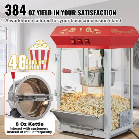 Popcorn Popper Machine 8 Oz Countertop Popcorn Maker 850W 48 Cups Red