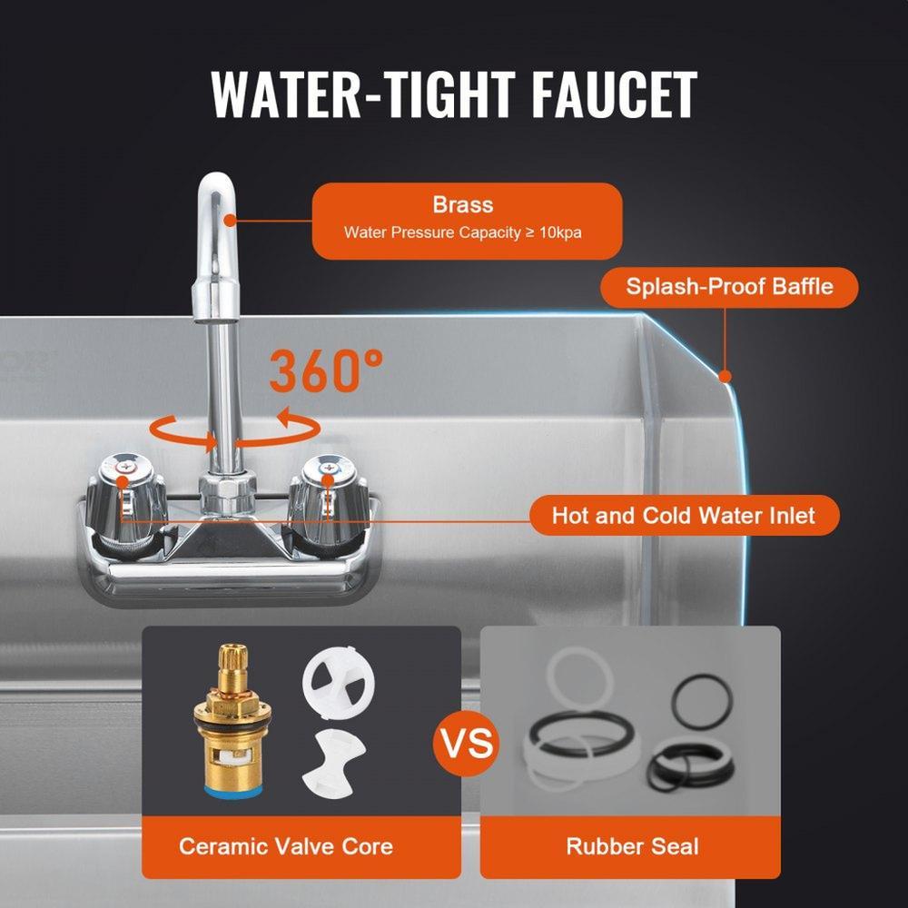 Commercial Hand Sink with Faucet and Side Splash, Stainless Steel Sink for Washing, Small Hand Washing Sink, Wall Mount Hand Basin for Restaurant, Kitchen, Bar, Garage and Home, 17x12.8 inch
