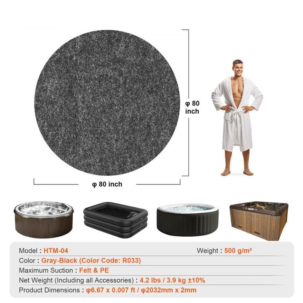 80 Inch Diameter Round Hot Tub Mat, Extra Large Inflatable Hot Tub Pad, Waterproof Slip-Proof Backing, Absorbent Spa Pool Ground Base Flooring Protector Mat Reusable Outdoor & Indoor