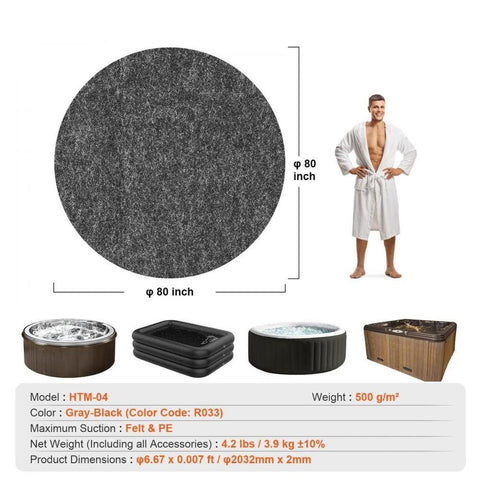 80 Inch Diameter Round Hot Tub Mat, Extra Large Inflatable Hot Tub Pad, Waterproof Slip-Proof Backing, Absorbent Spa Pool Ground Base Flooring Protector Mat Reusable Outdoor & Indoor