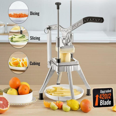 Commercial Vegetable Fruit Chopper 1/2″ Blade Heavy Duty Professional Food Dicer Kattex French Fry Cutter Onion Slicer Stainless Steel for Tomato Peppers Potato Mushroom, Sliver