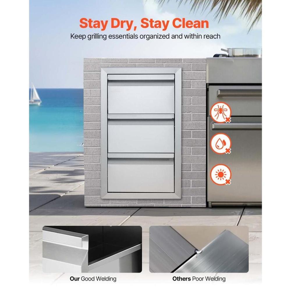 Outdoor Kitchen Drawers 15" W x 25.4" H x 19" D, Box Frame Style Flush Mount BBQ Drawers with Stainless Steel Handle, BBQ Island Drawers for Outdoor Kitchens or Patio Grill Station
