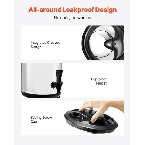 Insulated Beverage Dispenser, 2.4 Gal/9.2L Stainless Steel Thermal Drink Server with Spigot & Temp Display, Suitable for Hot and Cold Drinks, for Tea Coffee Water in Cafes & Restaurants, Silver