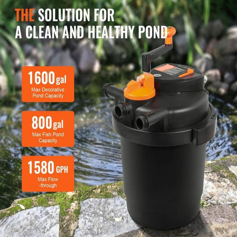 Bio Pressure Pond Filter, Up to 1600 Gallons, with 13W UV-C Light, 1580 GPH, Pressurized Biological Pond Filter System Filtration Equipment for Fountain Pool, Koi Fish Aquarium Tank Garden Water