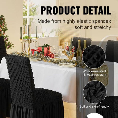 Stretch Spandex Folding Chair Covers, Universal Fitted Chair Cover with Skirt, Removable Washable Protective Slipcovers, for Wedding, Holiday, Banquet, Party, Celebration, Dining (4 PCS Black)