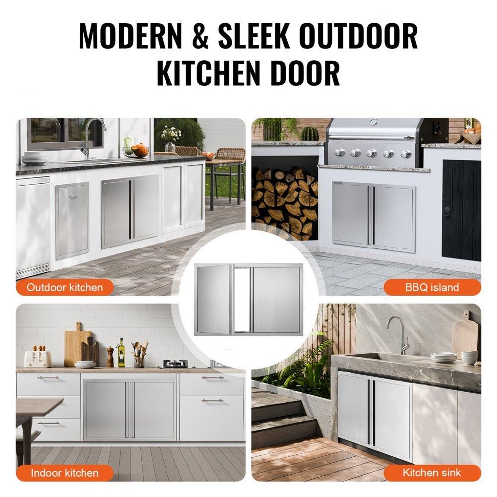 BBQ Access Door, 36W x 24H Inch Double Outdoor Kitchen Door, Stainless Steel Flush Mount Door, Wall Vertical Door with Recessed Handles , for BBQ Island, Grilling Station, Outside Cabinet