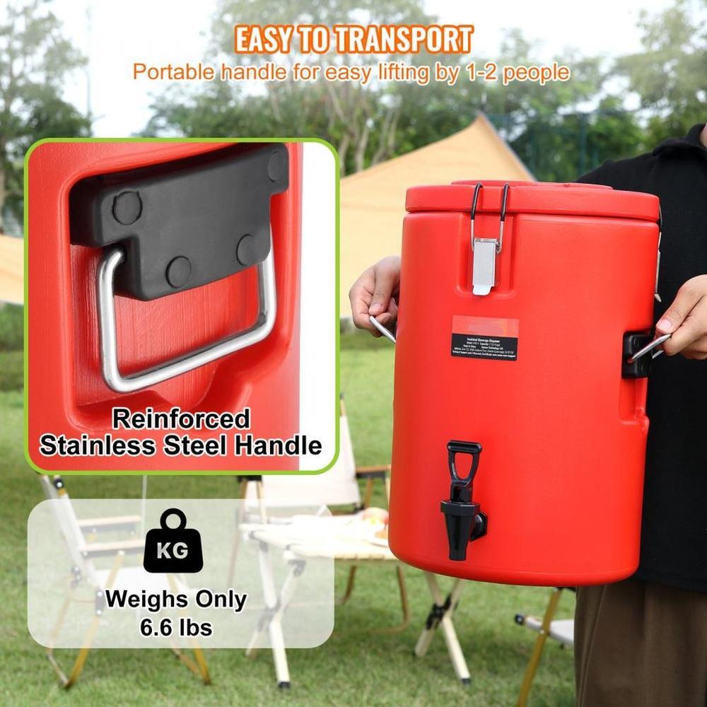 Stainless Steel Insulated Beverage Dispenser, 4.5 Gallon 17.2 Liter, Thermal Hot and Cold Drink Server Dispenser with Spigot Handle, Food-grade for Hot Tea Coffee Water Restaurant Drink Shop