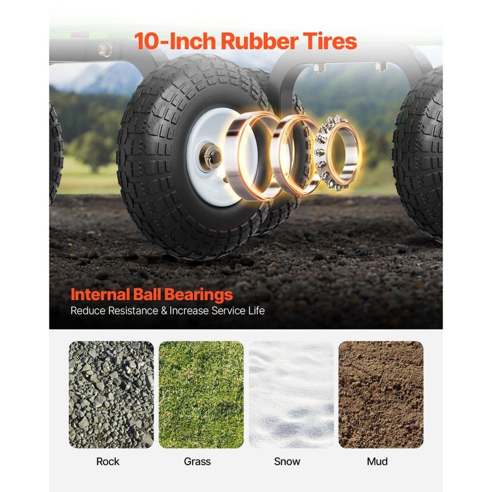 900 Lbs Steel Garden Cart on Wheels, Heavy Duty Pullable Garden Wagon Yard Cart, Outdoor Metal Utility Wagon with 10" Tires and Mesh Removable Sides(Convert to Flatbed), and 180°Rotating Handle