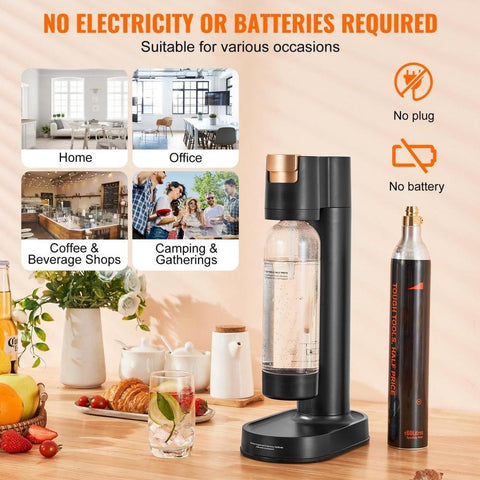 Sparkling Water Maker, Soda Maker Machine for Home Carbonating, Seltzer Water Starter Kit with BPA-free 1L PET Bottle, CO2 Cylinder, Compatible with Mainstream Screw-in 60L CO2 Cylinder