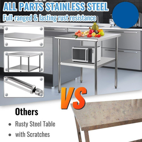 Stainless Steel Prep Table, 30 x 30 x 36 Inch, 800lbs Load Capacity Heavy Duty Metal Worktable with Adjustable Undershelf & Feet, Commercial Workstation for Kitchen Garage Restaurant Backyard