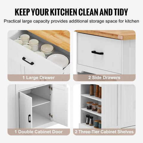 Kitchen Island Cart Storage Cabinet Serving Cart with Drawer & Shelves