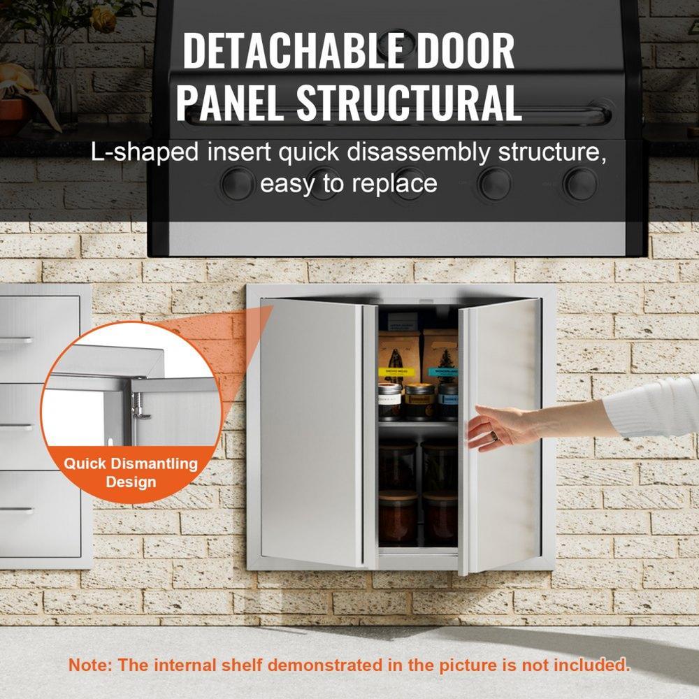 BBQ Access Door, 26W x 24H Inch Double Outdoor Kitchen Door, Stainless Steel Flush Mount Door, Wall Vertical Door with Recessed Handles , for BBQ Island, Grilling Station, Outside Cabinet