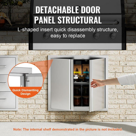 BBQ Access Door, 26W x 24H Inch Double Outdoor Kitchen Door, Stainless Steel Flush Mount Door, Wall Vertical Door with Recessed Handles , for BBQ Island, Grilling Station, Outside Cabinet