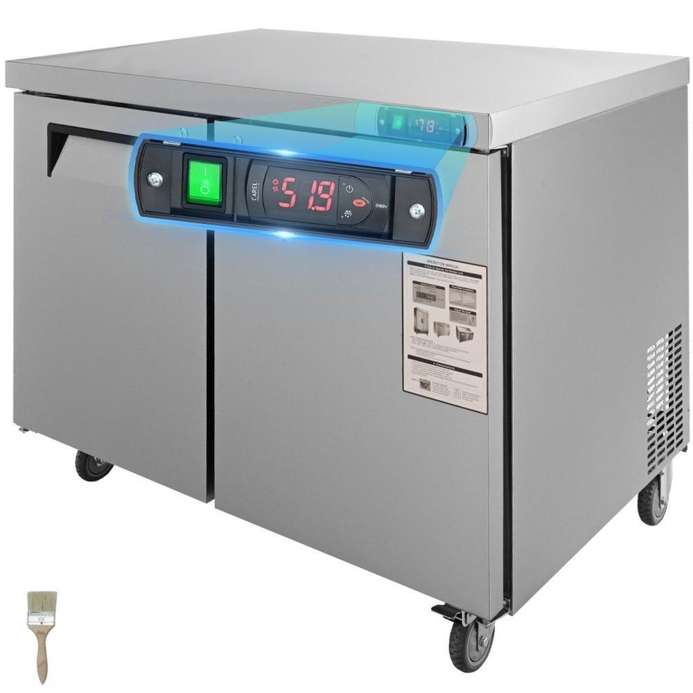 Commercial Refrigerator, 48" Worktop Undercounter Refrigerator, 12.85 Cu. Ft Thick Stainless Steel Refrigerated Food Prep Station, 2 Door Worktop Fridge with lock for Restaurant, Bar, Diner