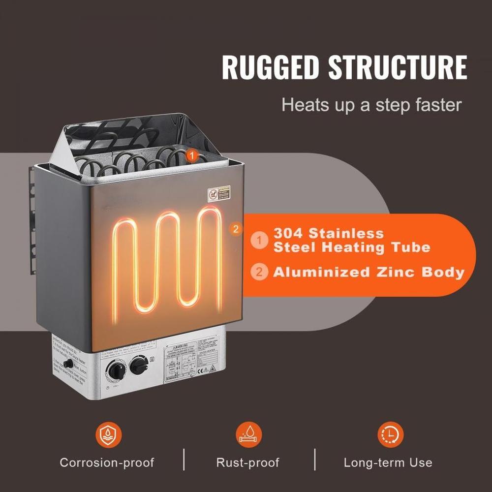 Sauna Heater, 4.5KW 220V Electric Sauna Stove, Steam Bath Sauna Heater with Built-In Controls, 3h Timer and Adjustable Temp for Max. 105-210 Cubic Feet, Home Hotel Spa Shower Use, FCC Certification