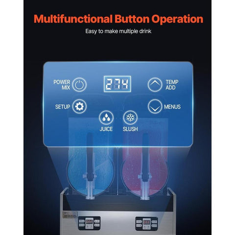 Commercial Slushy Machine, 12Lx2 Double Tank Frozen Drink Machine, 96 Cups Stainless Steel Margarita Smoothie Frozen Drink Maker, Slushie Maker for Home Party Restaurants Cafe Bars